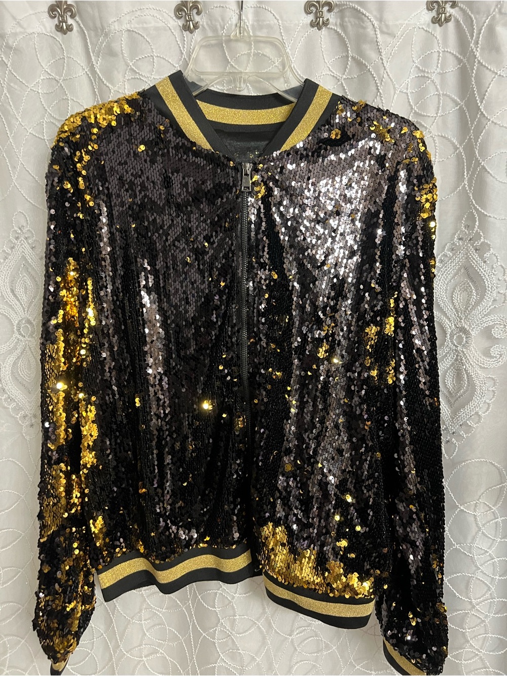 Black & Gold Sequin Bomber Jacket